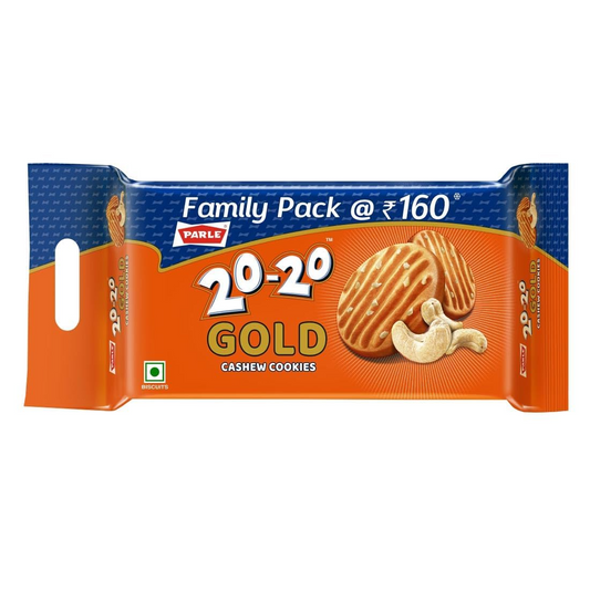 Parle 20-20 Gold Cashew Cookies Pouch, 600g/604.8g (Item Weight May Vary)