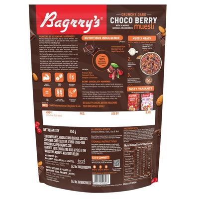 Bagrrys Crunchy Dark Choco Berry Muesli With Almond,Quinoa & Cranberries 750gm Pouch