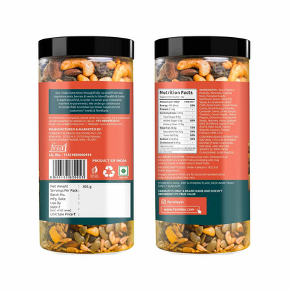 Farmley Snack Mix | 405g | 6 Superfoods in 1 Mix | Almonds, Dry Fruits, Pumpkin Seeds, Cashew, Sunflower Seeds, Peanuts |