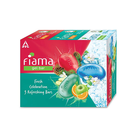 Fiama Gel Bathing Bar Fresh Celebration pack, with 3 Unique Gel Bars, with Skin Conditioners for Moisturized Skin, 375g (125g - Pack of 3)