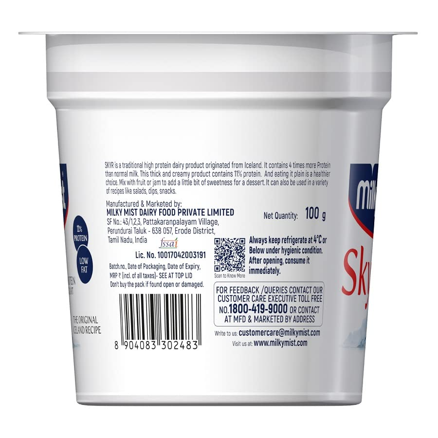 Milky Mist Skyr High Protein Plain Yoghurt, 100 g