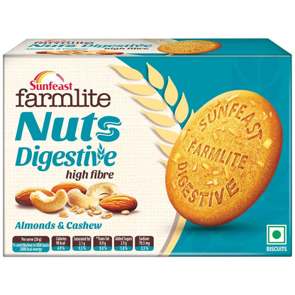 Sunfeast Farmlite Nuts Digestive Biscuit | High fibre | Goodness of Almonds, Cashews and Wheat Fibre, 250g