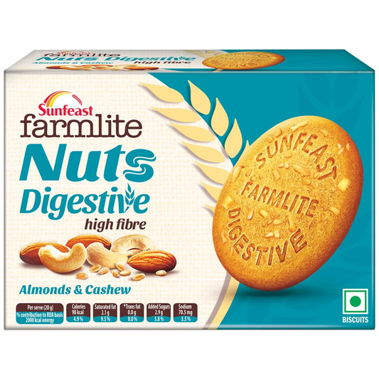 Sunfeast Farmlite Nuts Digestive Biscuit | High fibre | Goodness of Almonds, Cashews and Wheat Fibre, 250g