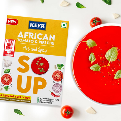 Keya Fresh and Delicious African Soup | Tomato & Piri Piri| Instant Mix | Hot & Spicy | No Added Preservatives | No Chemical | Serves 4| 56g