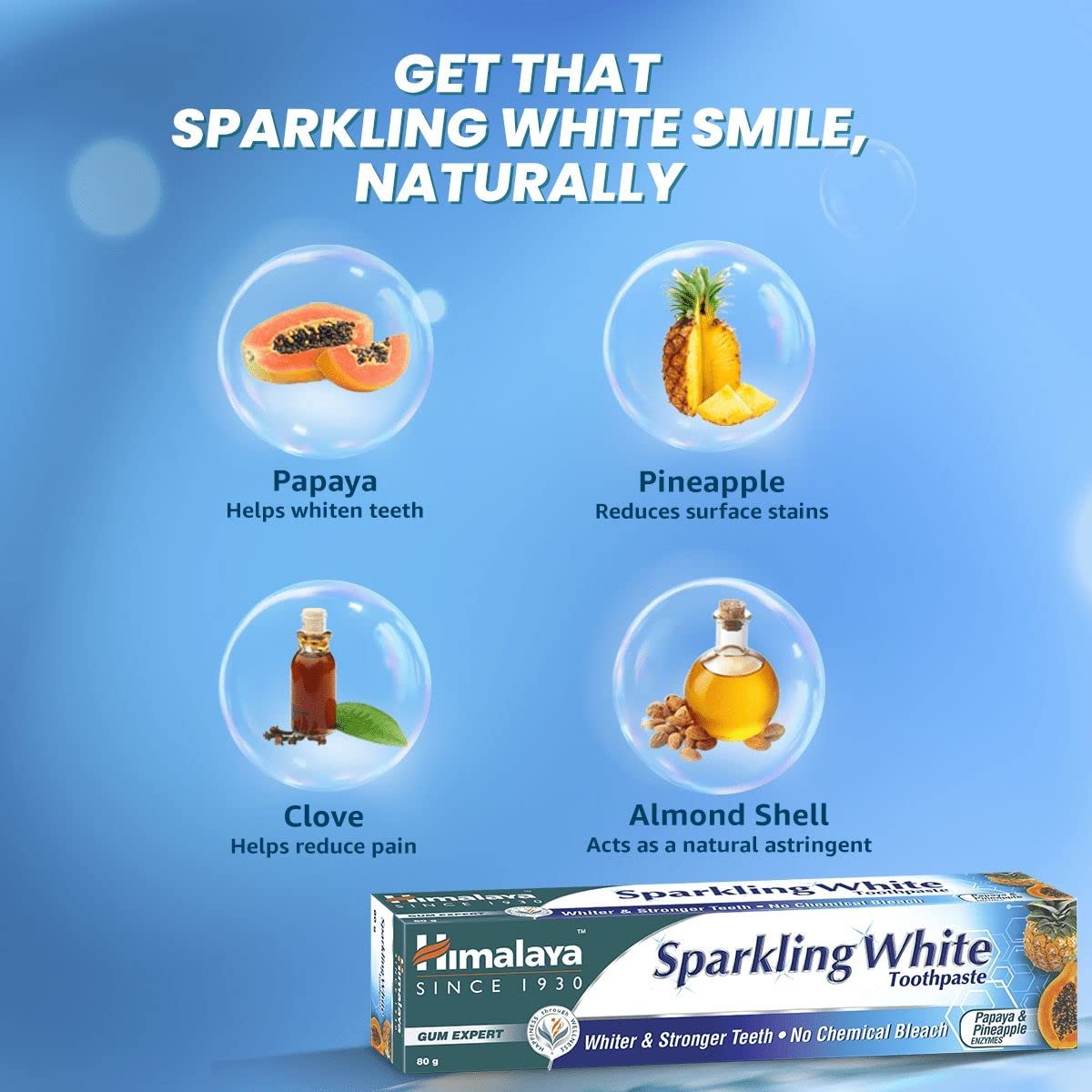 Himalaya Sparkling White 150g Toothpaste | For Whiter & Stronger Teeth | No Chemical Bleach | With Papaya & Pineapple Enzymes