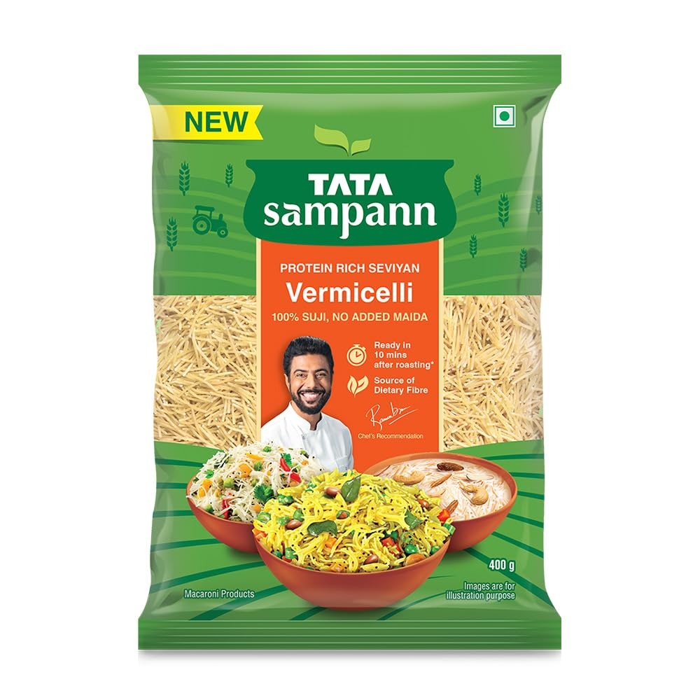 Tata Sampann Unroasted Vermicelli | Protein Rich Seviyan | Made with Suji | No Added Maida | Source of Dietary Fibre | 400g