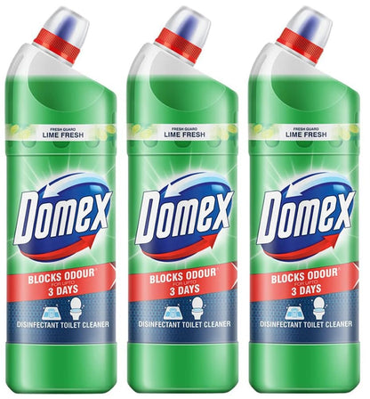 Domex FreshGuard Toilet Cleaner,Lime Fresh, 1 ltr, Removes Tough Stains and Odour, Provides Freshness for 100 Flushes (Pack of 3)