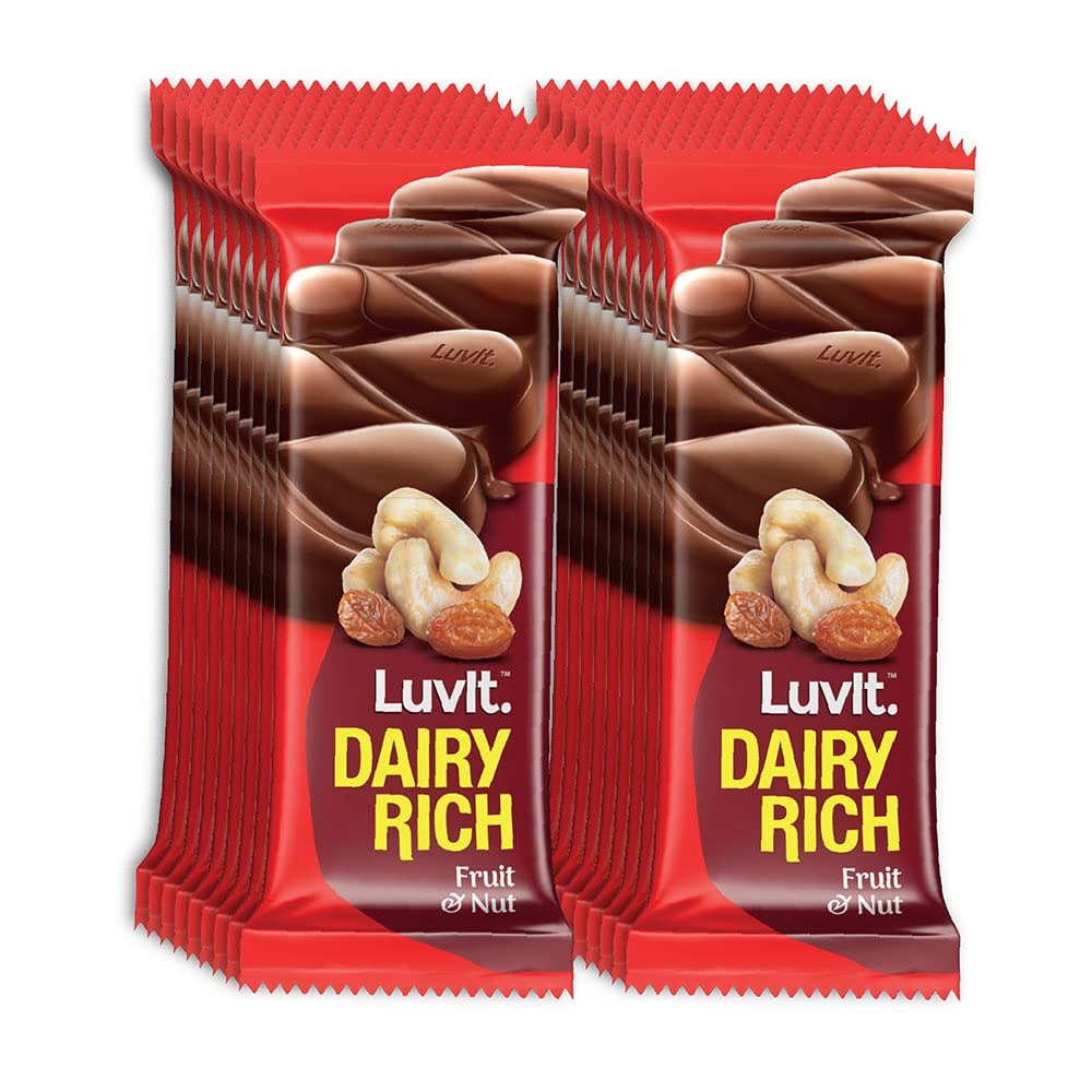 LuvIt. Dairy Rich Fruit & Nut Chocolates Bar | Delicious | Rich | Smooth | Multipack | Pack of 18 - 39gm Each