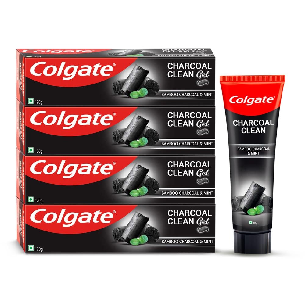 Colgate Charcoal Clean 480g (120g x 4, Pack of 4) Black Gel Toothpaste, Deep Clean Toothpaste With Bamboo Charcoal