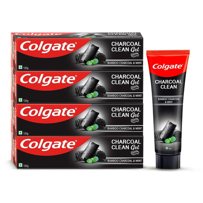 Colgate Charcoal Clean 480g (120g x 4, Pack of 4) Black Gel Toothpaste, Deep Clean Toothpaste With Bamboo Charcoal