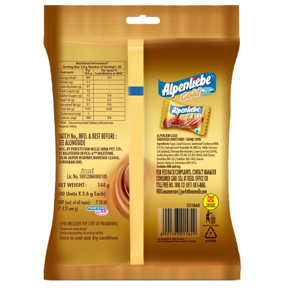 Alpenliebe Gold, Caramel Candy, 144 g (40 Pieces)