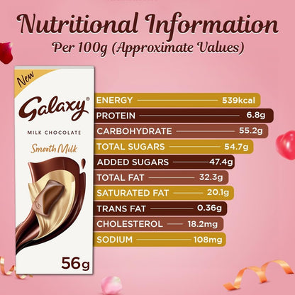 Galaxy Silky Smooth Milk Chocolate Bar | Loaded with the Goodness of Milk and Cocoa | Imported Smooth Chocolate |  56 g | Pack of 8