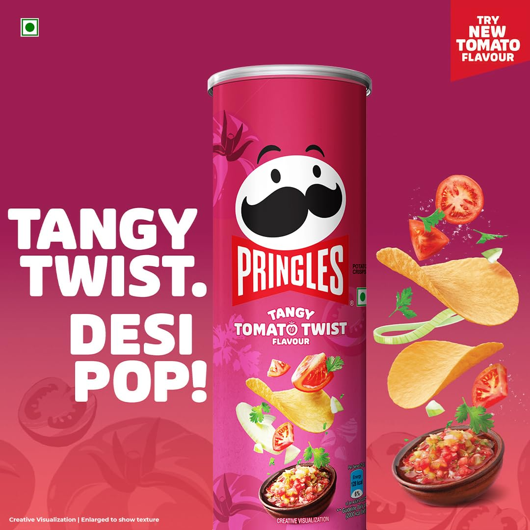 Pringles Tangy Tomato Twist 102g | Potato Chips | Tangy Tomato with a Twist of Sweet & Spicy Salsa Flavour