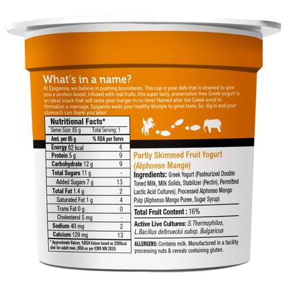 Epigamia Alphonso Mango Greek Yogurt, 85 g