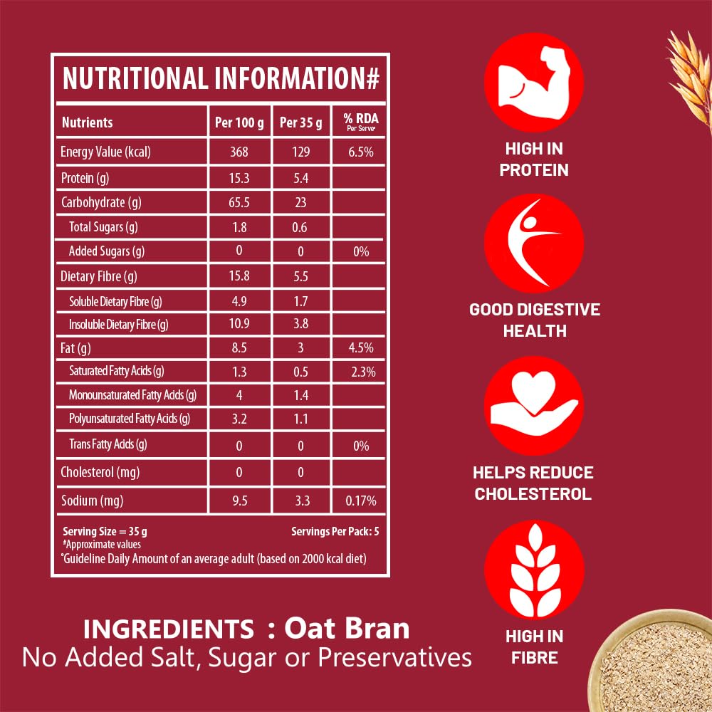 Bagrry's Oat Bran 200gm box | High in Fibre & Protein | Good Digestive Health | Helps Reduce Cholesterol & Manges Weight