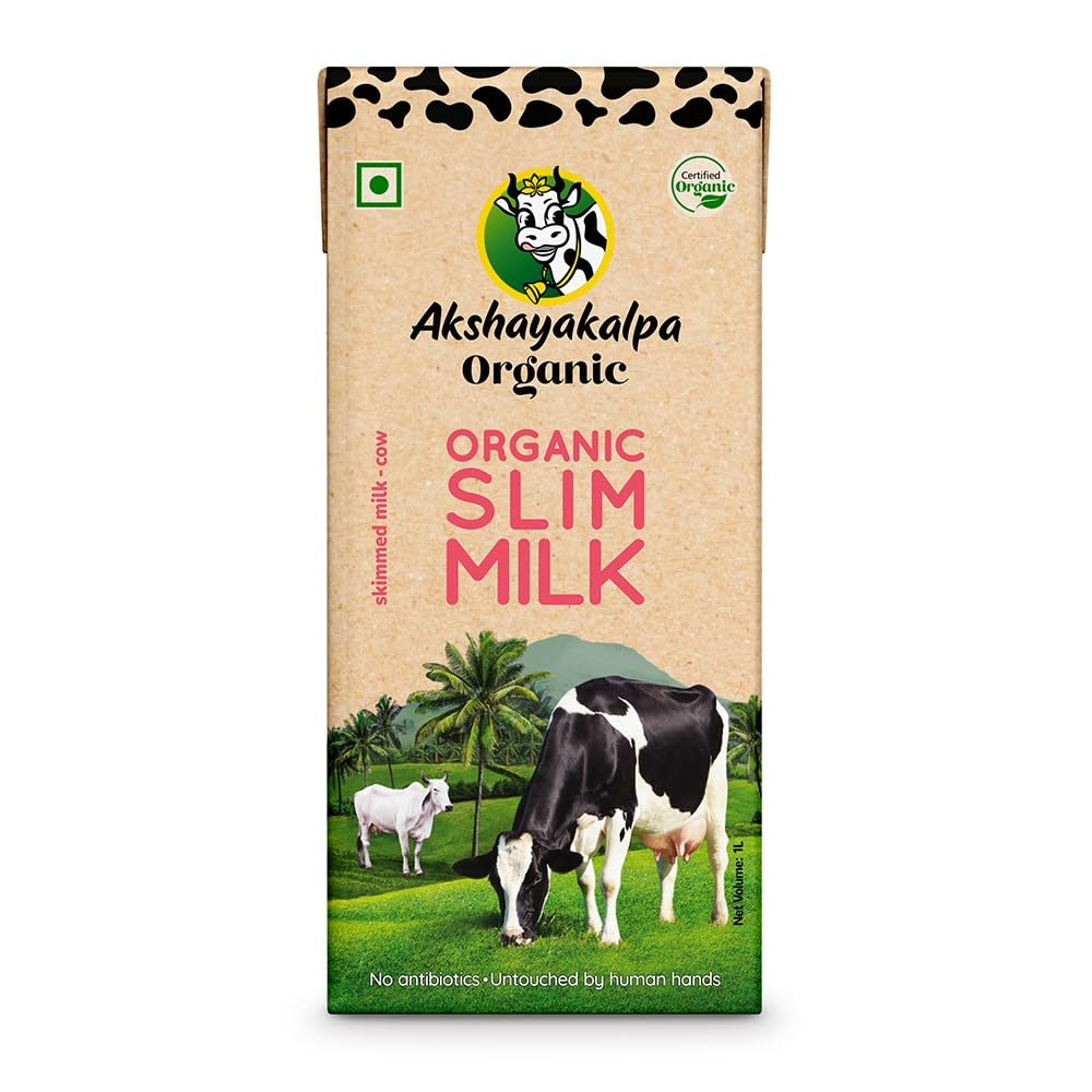 Akshayakalpa Organic Slim Milk (UHT), Pure antibiotic-free milk, low calorie, low fat, long shelf life 1 Ltr pack