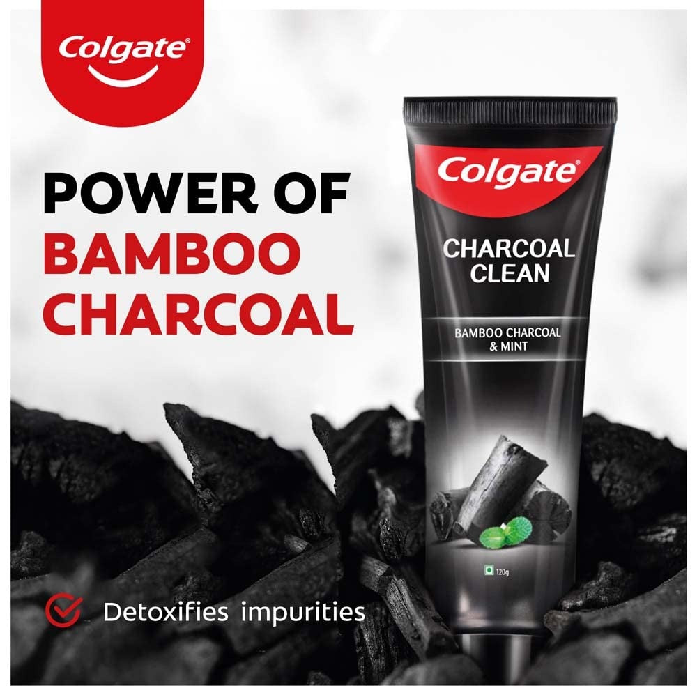 Colgate Charcoal Clean 480g (120g x 4, Pack of 4) Black Gel Toothpaste, Deep Clean Toothpaste With Bamboo Charcoal