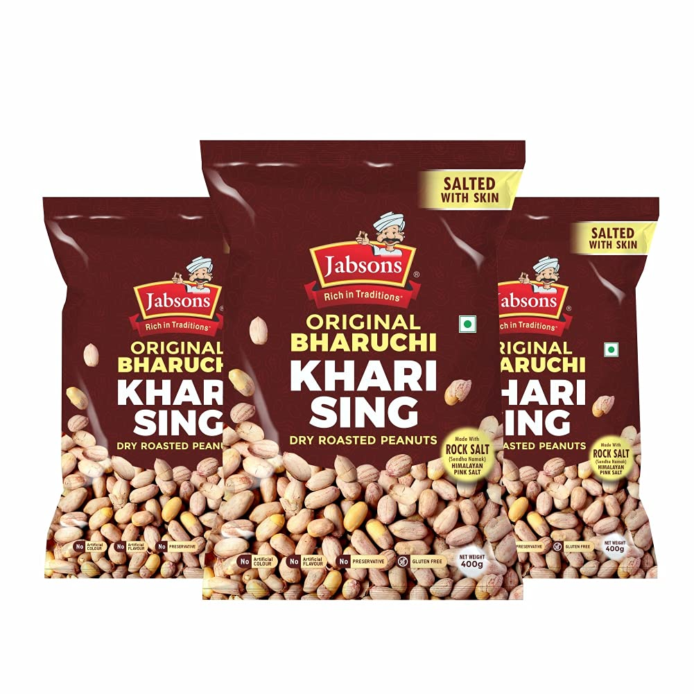 Jabsons Roasted Peanuts Bharuch Khari Sing 400g (Pack of 3)