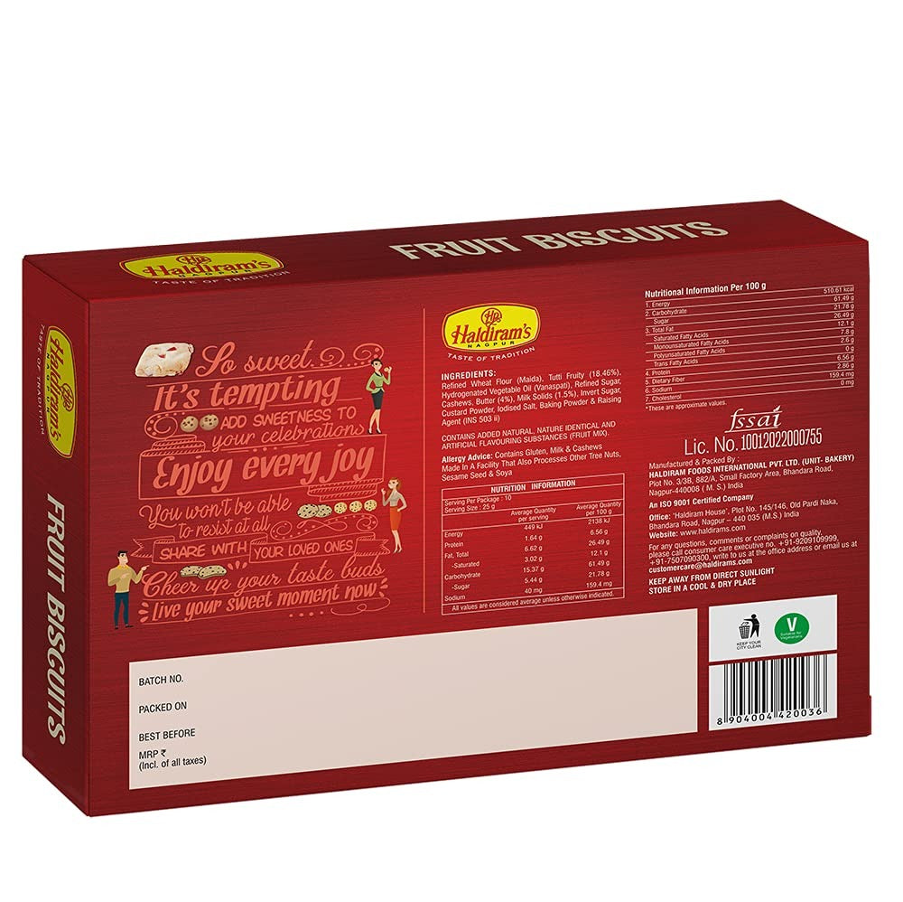 Haldiram's Nagpur Fruit Biscuits (Pack of 2-250 gm Each)