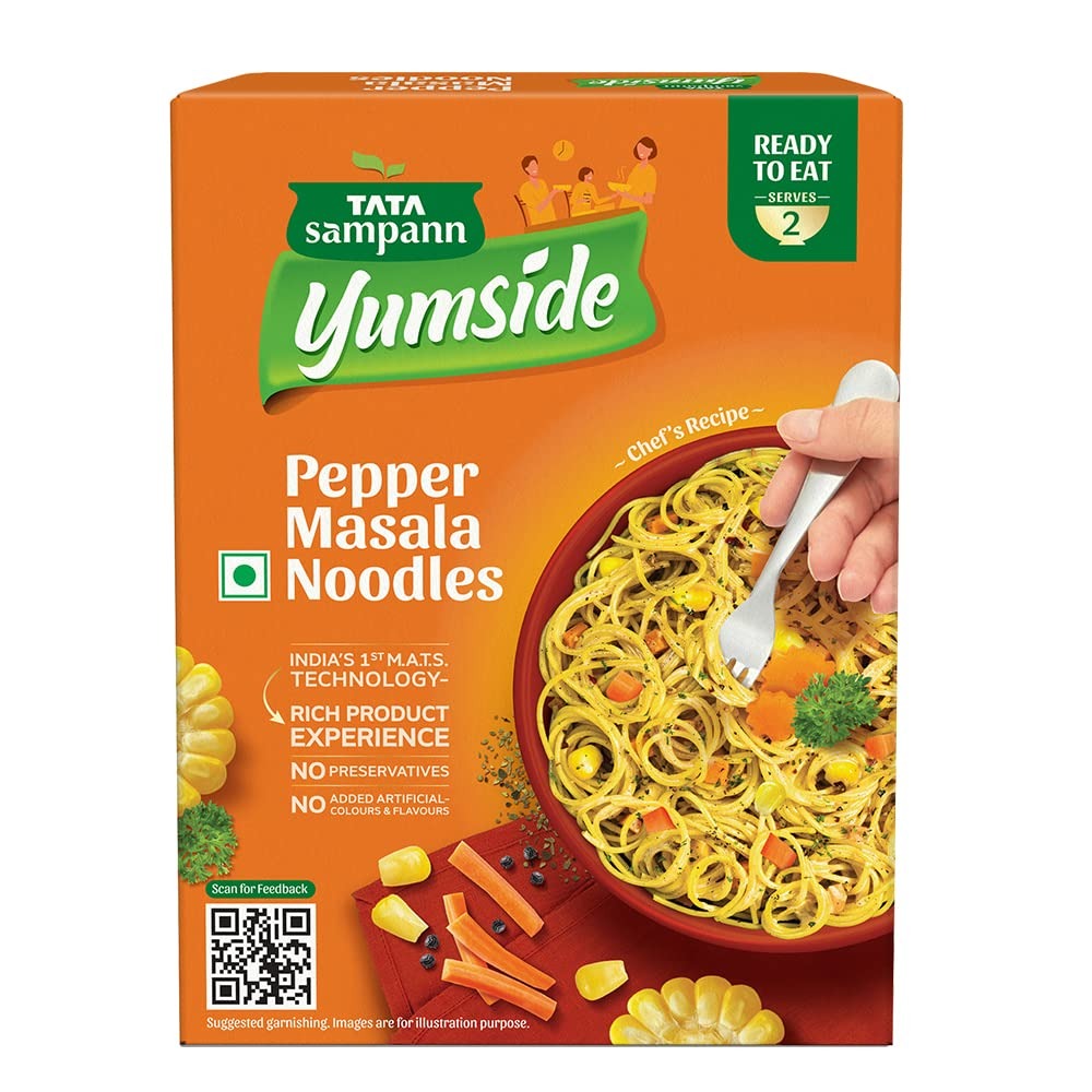 Tata Sampann Yumside Instant Pepper Masala Veg Noodles, 285g, Wheat Atta Noodles, Ready to Eat Food,