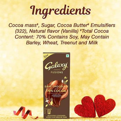 Galaxy Fusions Dark Chocolate Valentine's Gift Bar | With 70% Cocoa | Dark Chocolate Bar | Luxuriously Smooth & Deliciously Intense | 110g | Pack of 4