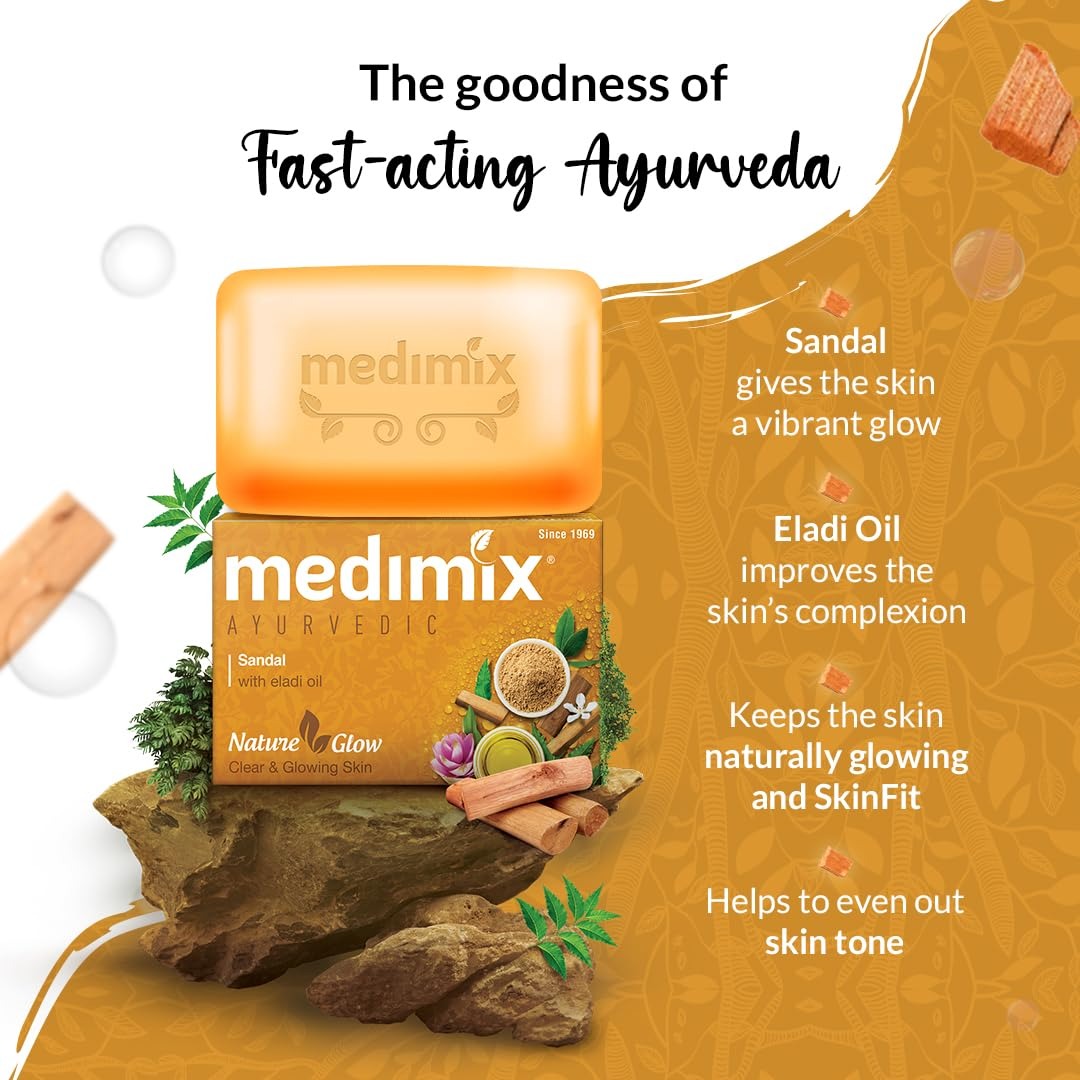 Medimix Ayurvedic Sandal Bathing Soap 125gm (Combo Pack of 8) | With Eladi Oil For Naturally Glowing Skin | Shop Herbal