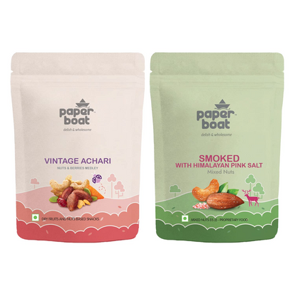 Paper Boat Roasted Dry Fruits Combo Pack | Mixed Nuts & Vintage Achari Nuts and Berries Medley (2 X 200gms)