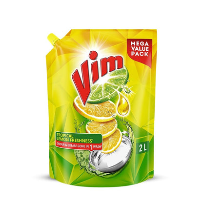 Vim Dishwash Liquid Gel Lemon Refill Pouch, 2 Ltr