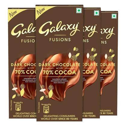 Galaxy Fusions Dark Chocolate Valentine's Gift Bar | With 70% Cocoa | Dark Chocolate Bar | Luxuriously Smooth & Deliciously Intense | 110g | Pack of 4