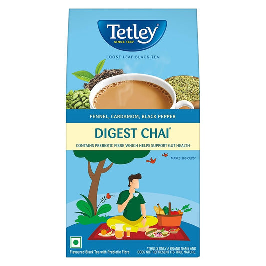 Tetley Black Tea | Digest Chai | Loose Leaf Black Tea |Black Tea With Natural Flavours of Fennel, Cardamom & Black Pepper | 200g