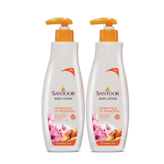 Santoor Perfumed Body Lotion with Sandalwood & Sakura Extracts for Skin Whitening & UV Protection|250ml, Pack of 2