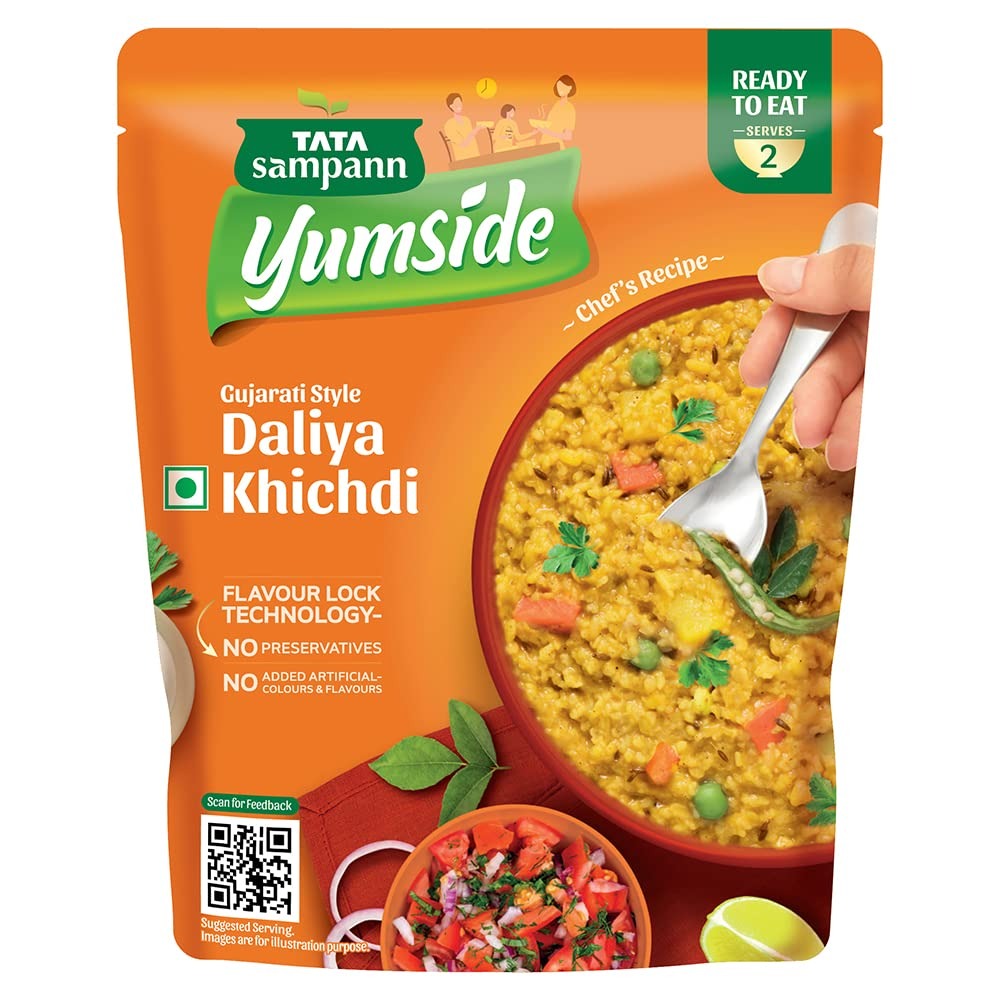 Tata Sampann Yumside Ready to Eat Daliya Khichdi, 285g, Instant Food, Gujarati Style, Ready in 60 Secs