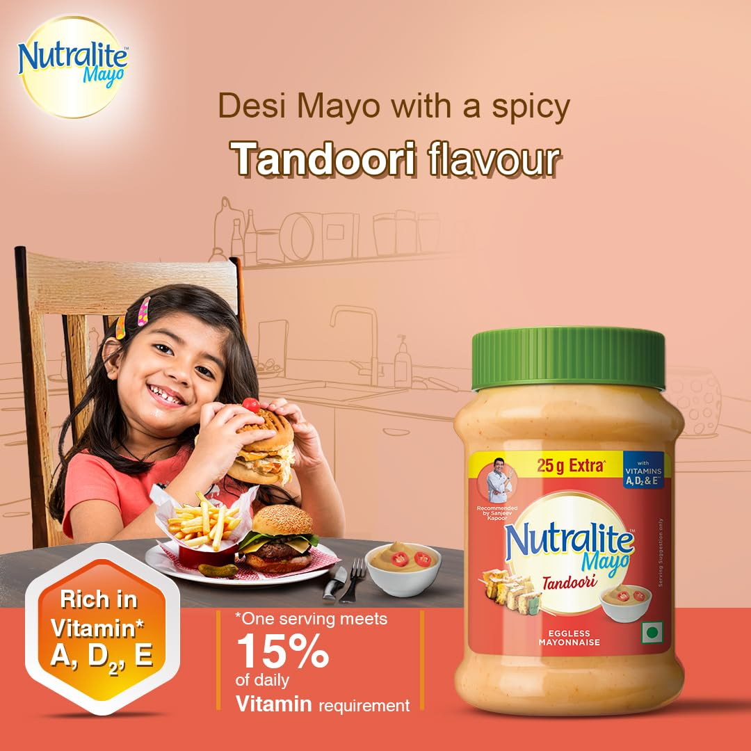 Nutralite Tandoori Mayo 300g (275g with 25g Extra)|Eggless Mayonnaise | Creamy & Cheesy Veg Mayonnaise|