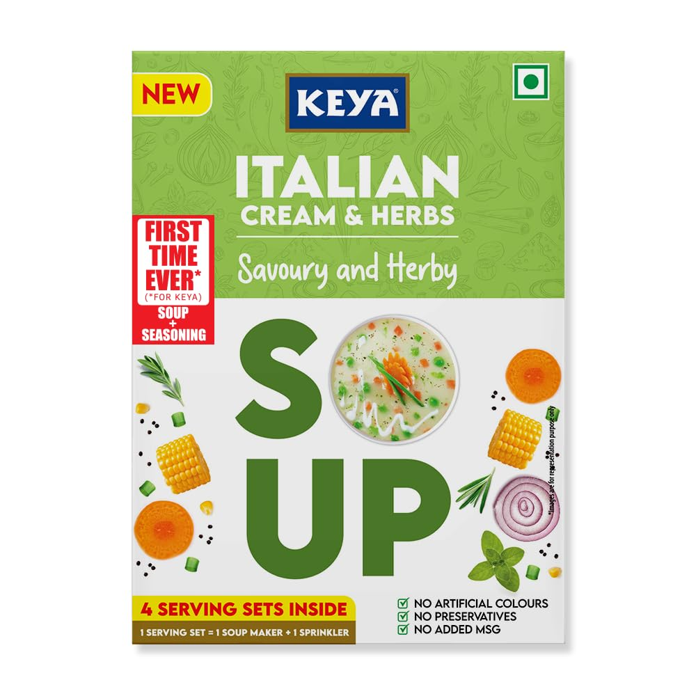 Keya Fresh and Delicious Italian Soup | Cream & Herbs | Instant Mix | Savoury & Herby | No Added Preservatives | No Chemical | Serves 4| 44g