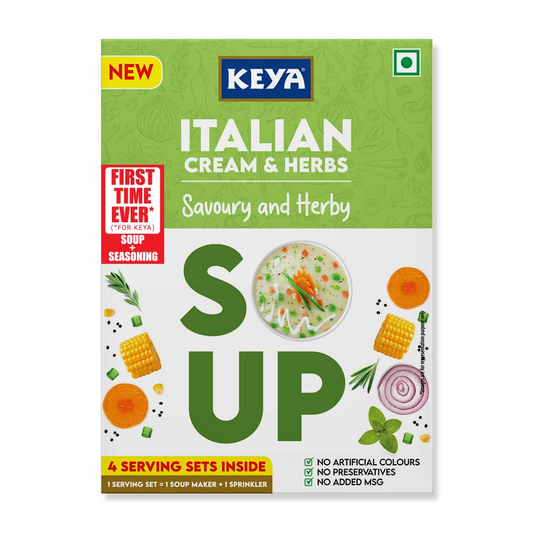 Keya Fresh and Delicious Italian Soup | Cream & Herbs | Instant Mix | Savoury & Herby | No Added Preservatives | No Chemical | Serves 4| 44g