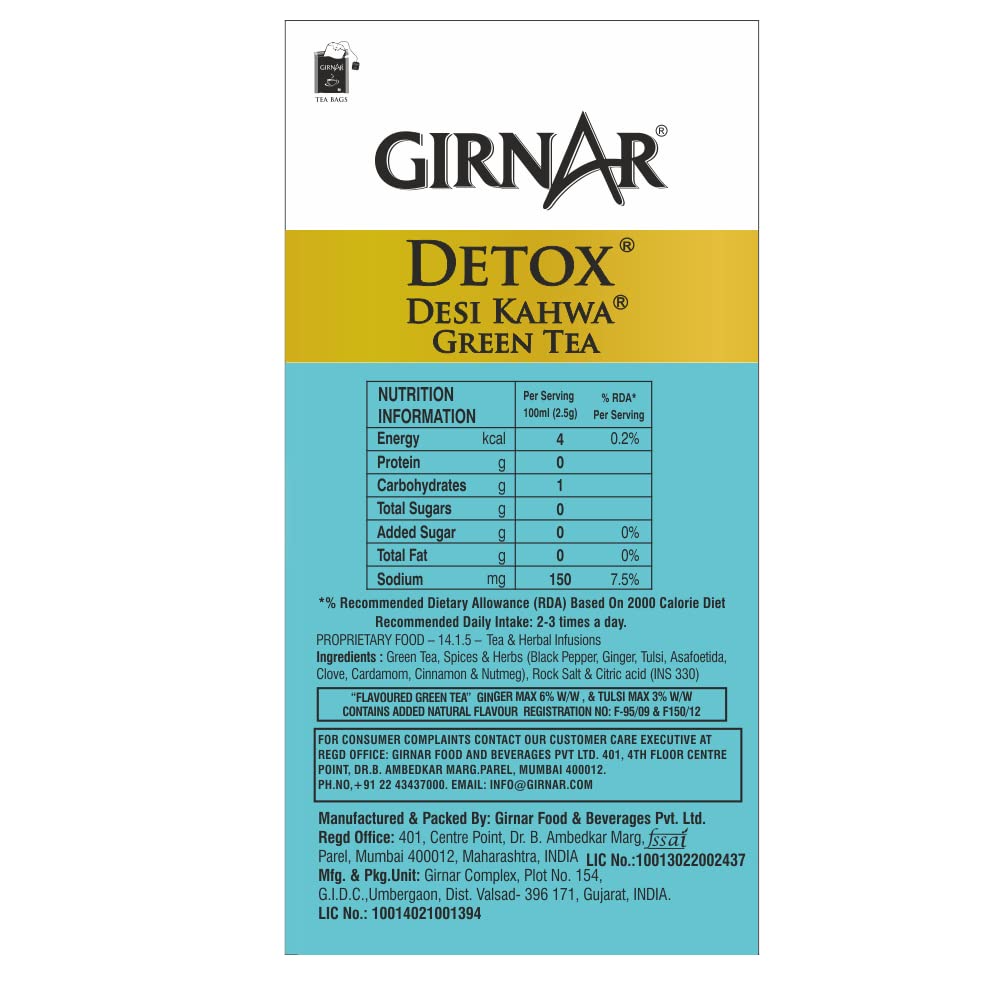 Girnar Food & Beverages Pvt. Ltd. Detox Green Tea - Desi Kahwa (36 Tea Bags) 90 gm