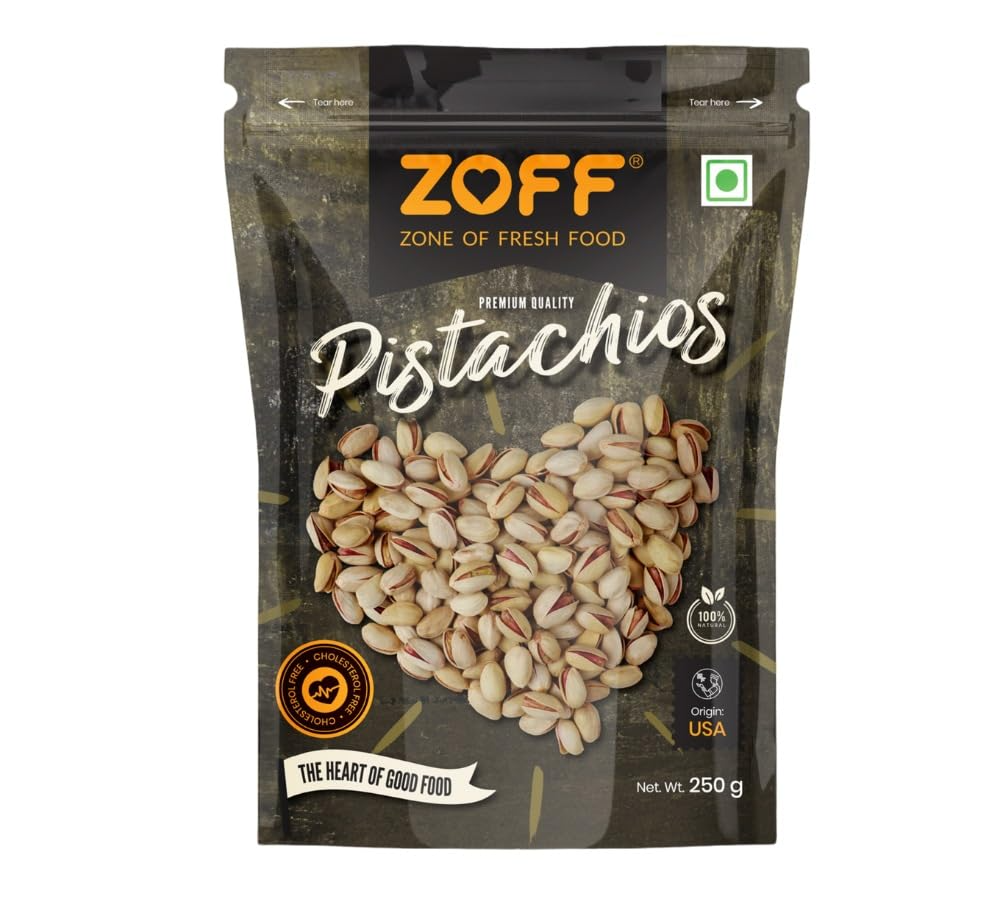 Zoff Pistachios Shelled | Pista Nuts Super Crunchy & Delicious Healthy Snack, Vitamins & Minerals Rich, Hygienically Packed | 250 Gm