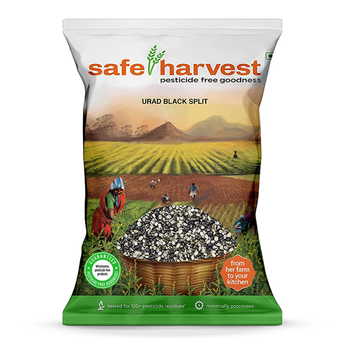 Safe Harvest Pesticide-Free Unpolished Urad Black Split | Vegan | Gluten Free | Natural & Delicious - 1 Kg