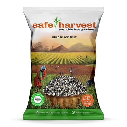 Safe Harvest Pesticide-Free Unpolished Urad Black Split | Vegan | Gluten Free | Natural & Delicious - 1 Kg