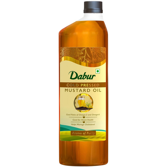 Dabur Cold Pressed Mustard Oil 1L | Healthy Cooking Oil | Goodness of Omega 3 & 6 | Perfect blend of Health, Taste & Aroma