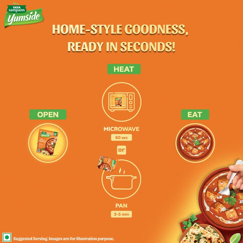 Tata Sampann Yumside Ready to Eat Paneer Makhani, 285g, Instant Food, Delhi Style, Ready in 60 Secs