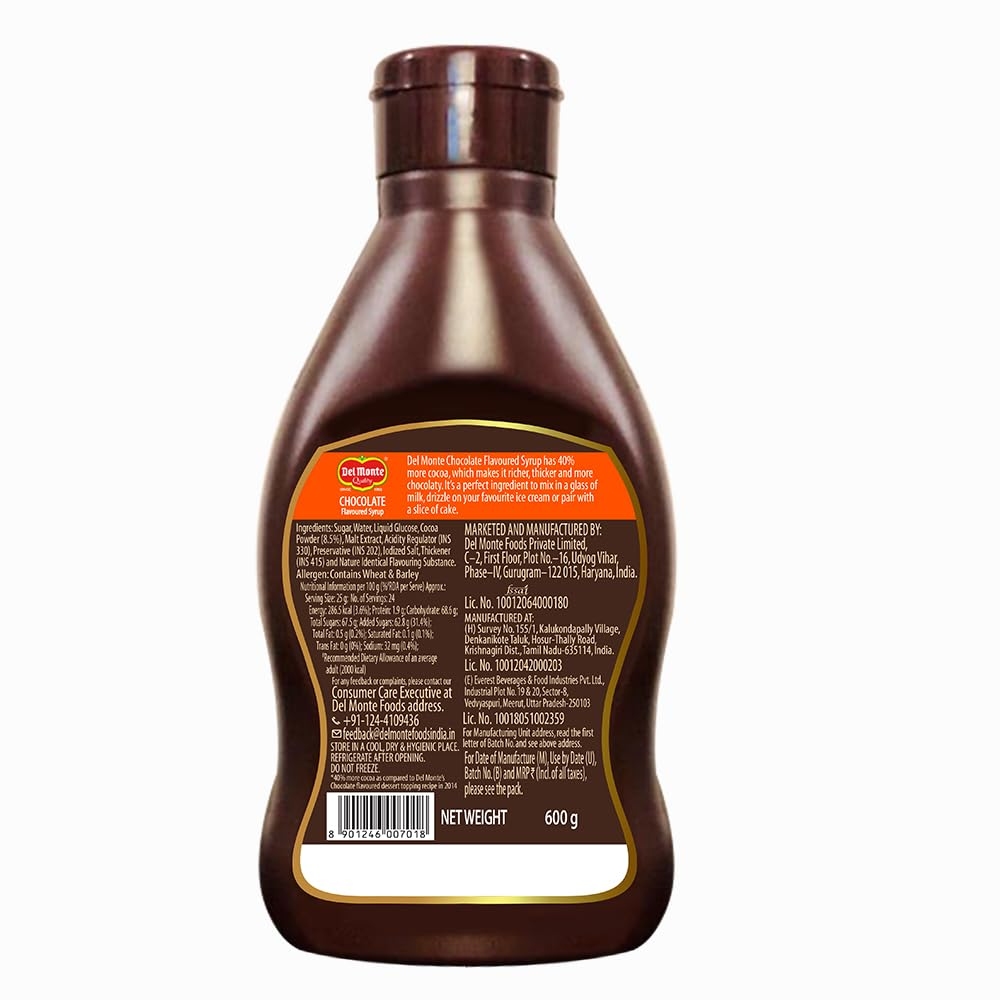 Del Monte Chocolate Syrup, 40% More Chocolaty, 600G, Liquid