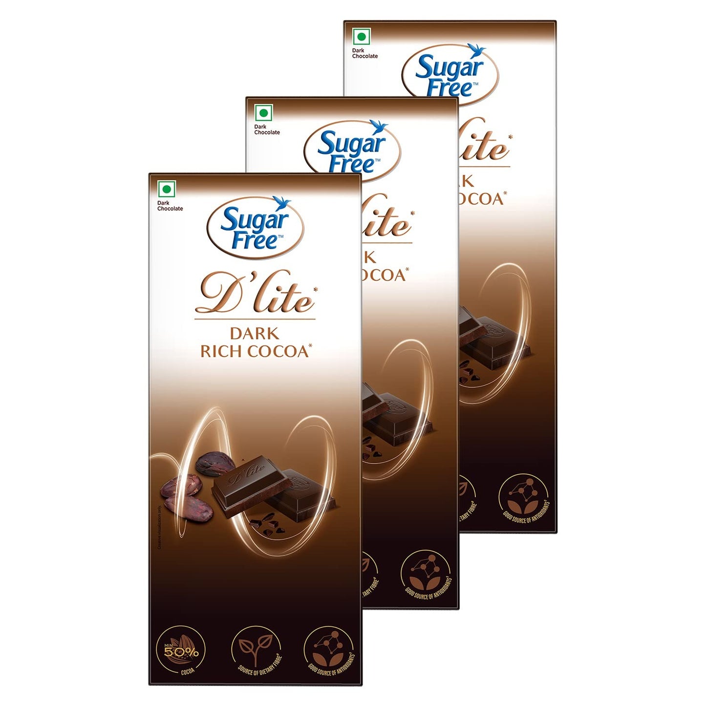 Sugar Free D'lite Rich Cocoa Dark Chocolate Bar, 80 Grams (Pack of 3)