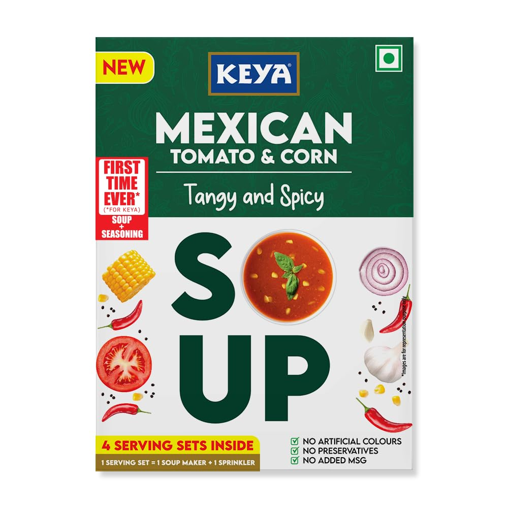 Keya Fresh and Delicious Mexican Soup | Tomato & Corn | Instant Mix | Tangy & Spicy | No Added Preservatives | No Chemical | Serves 4| 52g