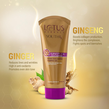 Lotus Herbals YouthRx Active Anti Ageing Foaming Gel Face Wash | With Jojoba, Ginseng & Ginger | 50g