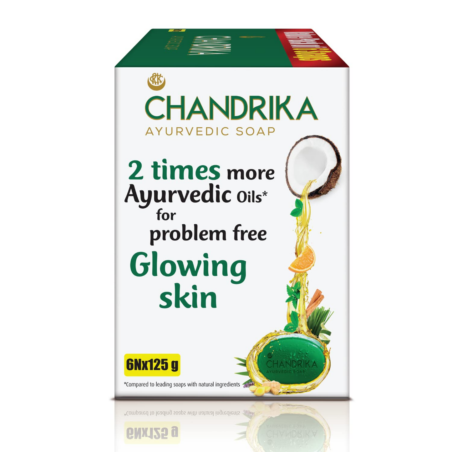 Chandrika Ayurvedic Soap Classic| Handmade Soap for Naturally Radiant Skin| For All Skin Types| 125g (Pack of 6)