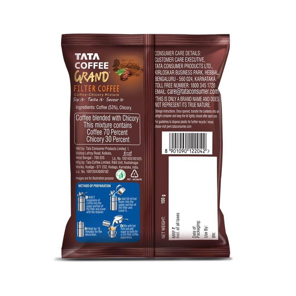 Tata Coffee Grand Filter Coffee, Pouch, 100g