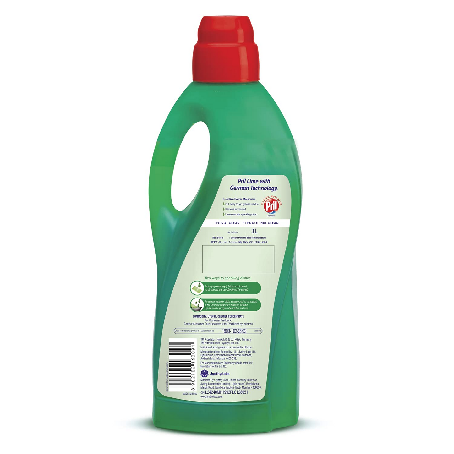 Pril Grease Fighter Liquid Dishwash Gel 3 L | Liquid Dishwashing Gel with Goodness of Lime