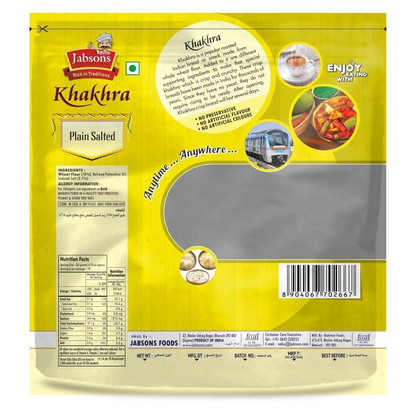 Jabsons Khakhra Plain Salted Vacc 180gm|Ready to Eat Roasted Snack|Tea Time|Indian Snacks| Plain Salted Khakhra