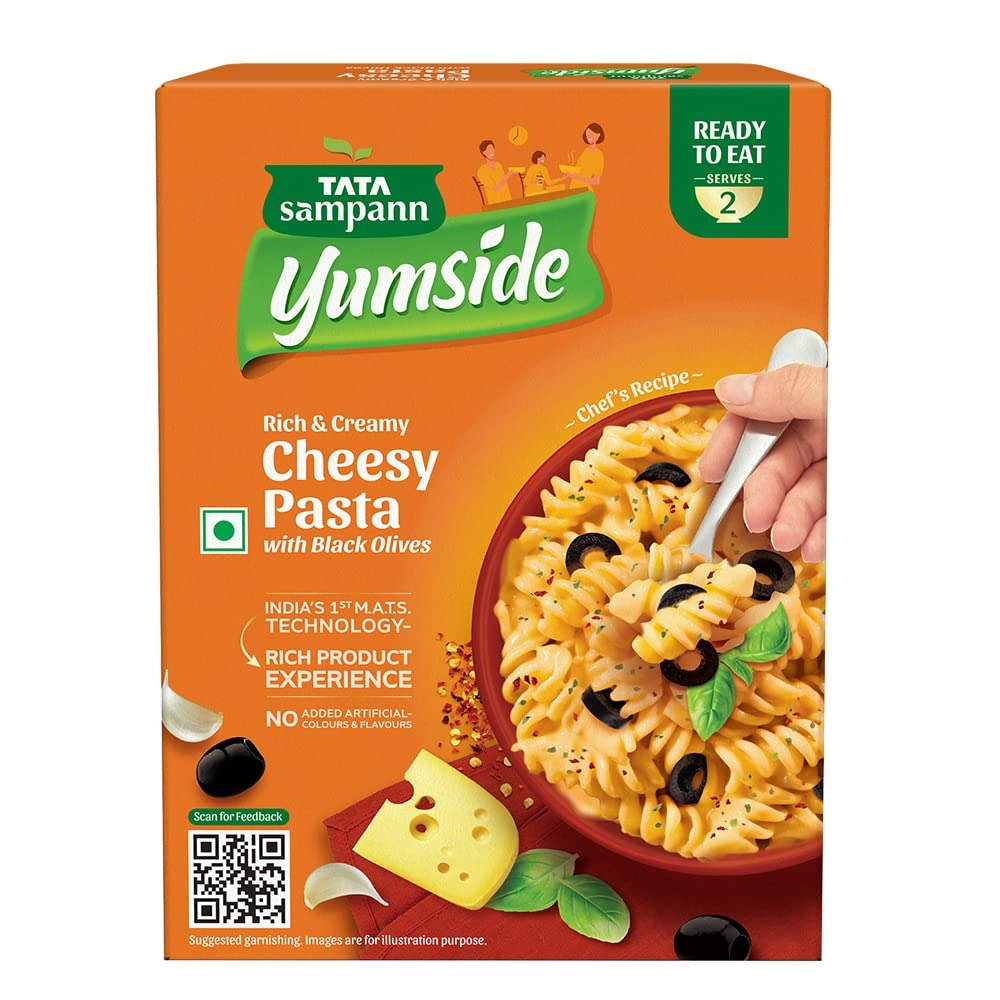 Tata Sampann Yumside Whole Wheat Cheesy Instant Pasta with Black Olives, 285g, Ready to Eat Food, Ready in 60 secs